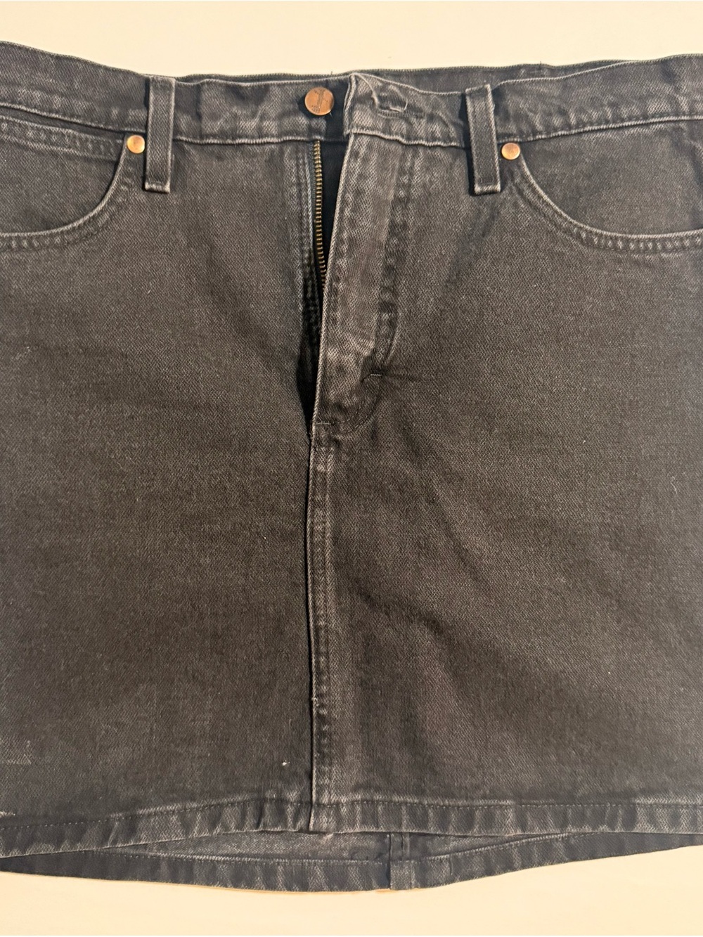 Wrangler Womens M Black Denim Mini Skirt 100% Cotton High Rise Western